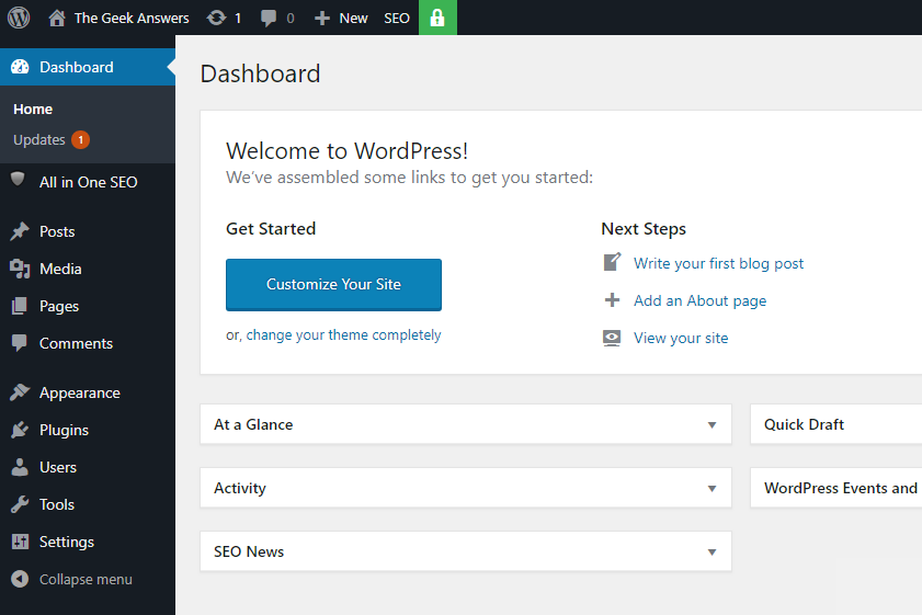 wordpress dashboard screenshot