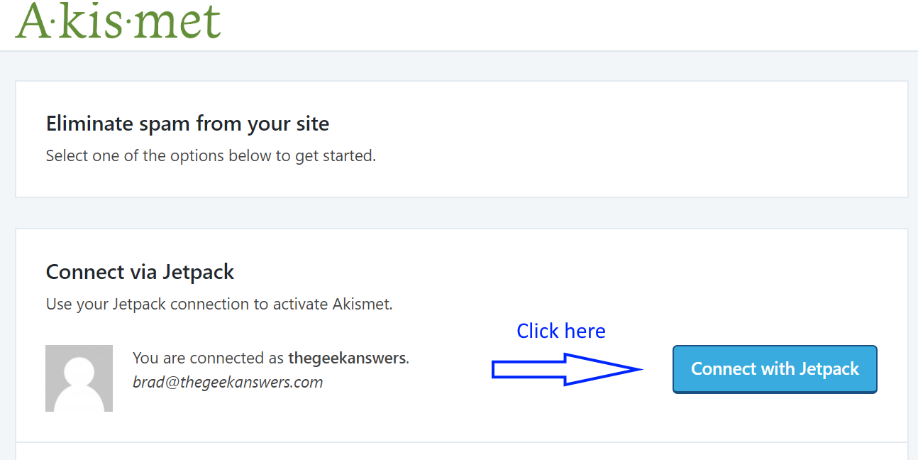 wordpress akismet setup step 3