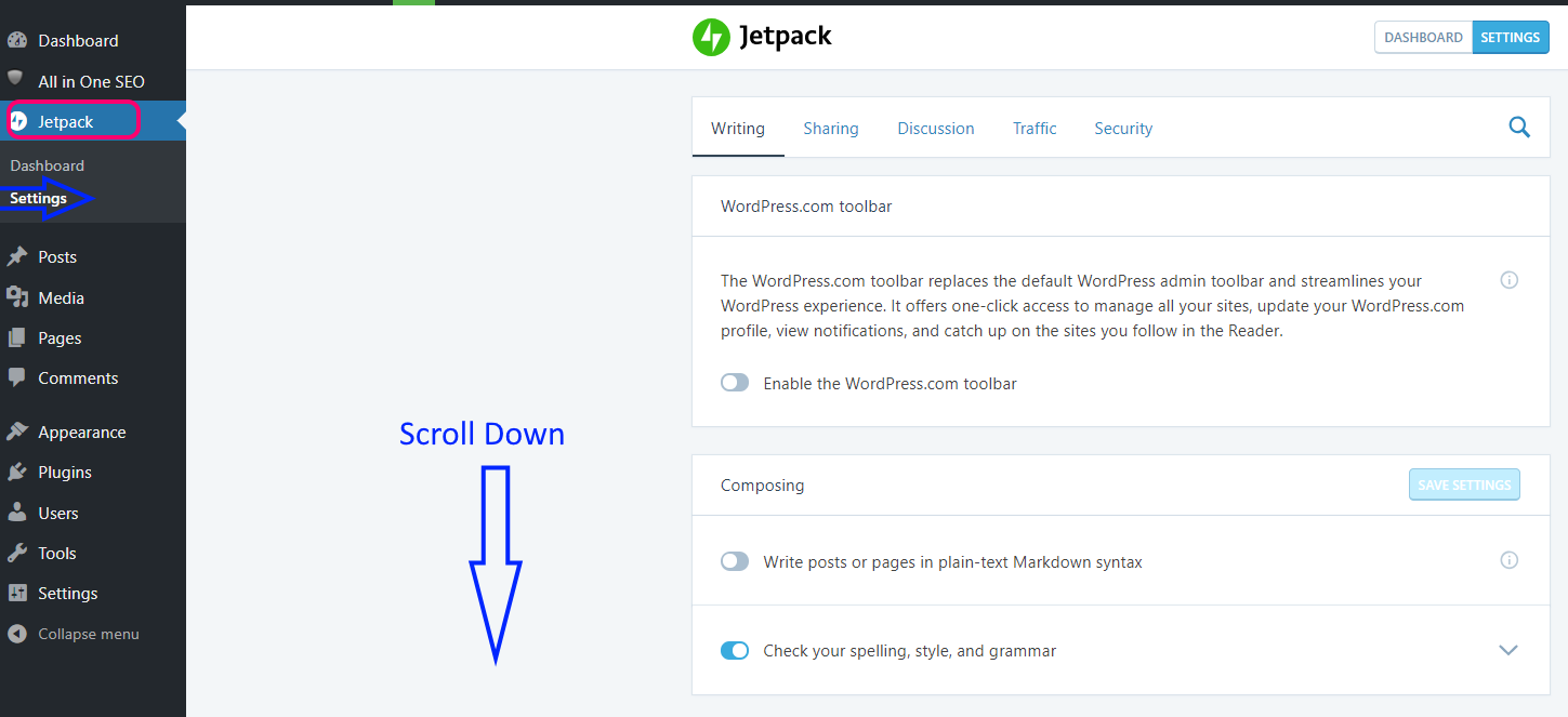 wordpress jetpack settings screenshot performance and speed image optimization step 1