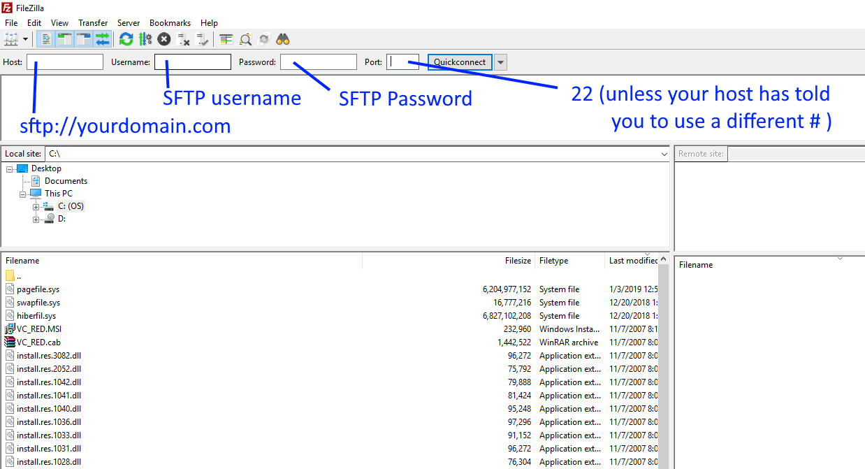 filezilla client ftp connection settings for wordpress