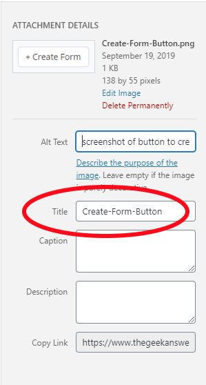 screenshot of image title attribute field in wordpress media library